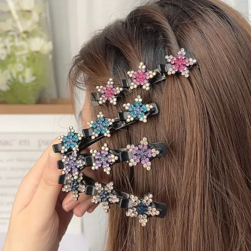 2 pc Sparkling Crystal Stone Flower Hair Clips